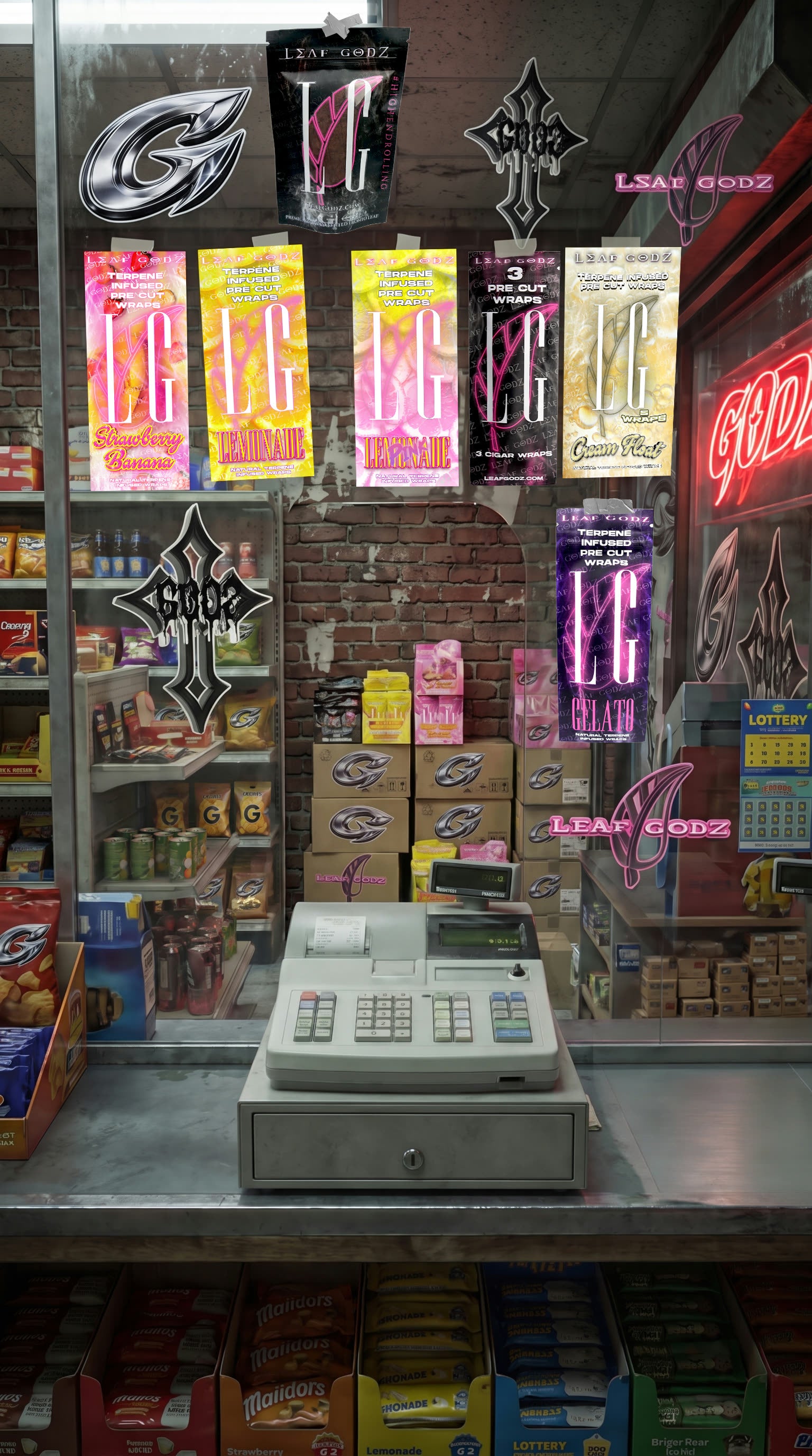 Inside the Leaf Godz bodega, at the register